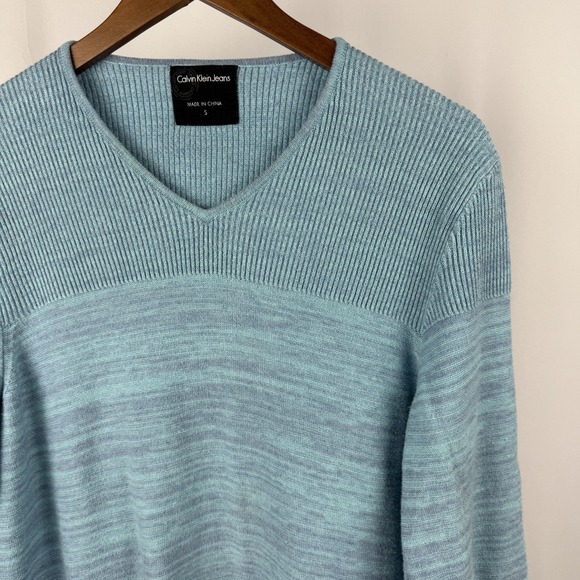 Calvin Klein Sweaters - Calvin Klein Jeans Women's Sweater S Tight Knit Pullover Long Sleeve V Neck Blue